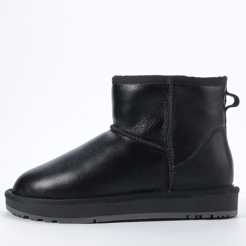 Kurzer wasserdichter Leder-Schneestiefel mit Fellfutter für den Winter