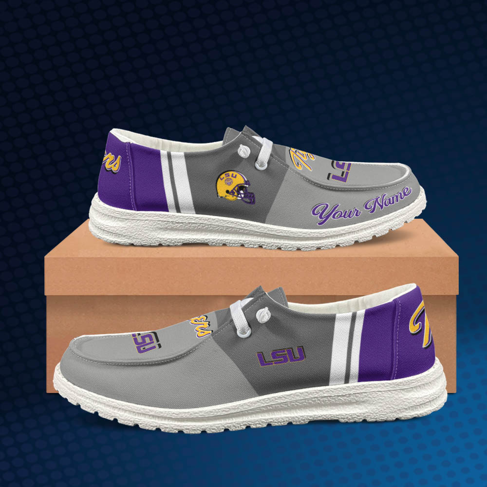 LSU Tigers personalisierte Hey Dude Sportschuhe – individuelles Namensdesign, perfektes Geschenk für Fans