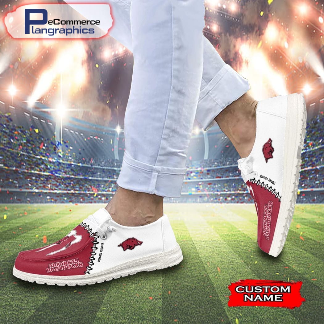 Maßgeschneiderte Fußballmannschaft der Arkansas Razorbacks und Monster Paws H-D-Schuhe