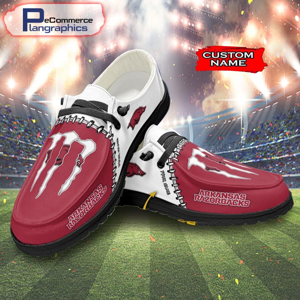 Maßgeschneiderte Fußballmannschaft der Arkansas Razorbacks und Monster Paws H-D-Schuhe