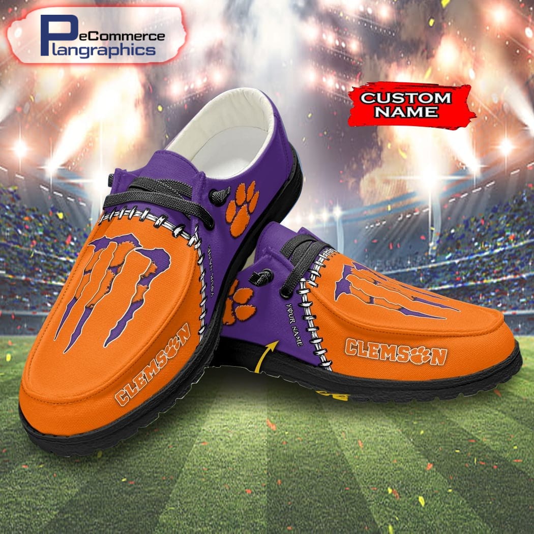 Maßgeschneiderte Fußballmannschaft der Clemson Tigers und Monster Paws H-D-Schuhe