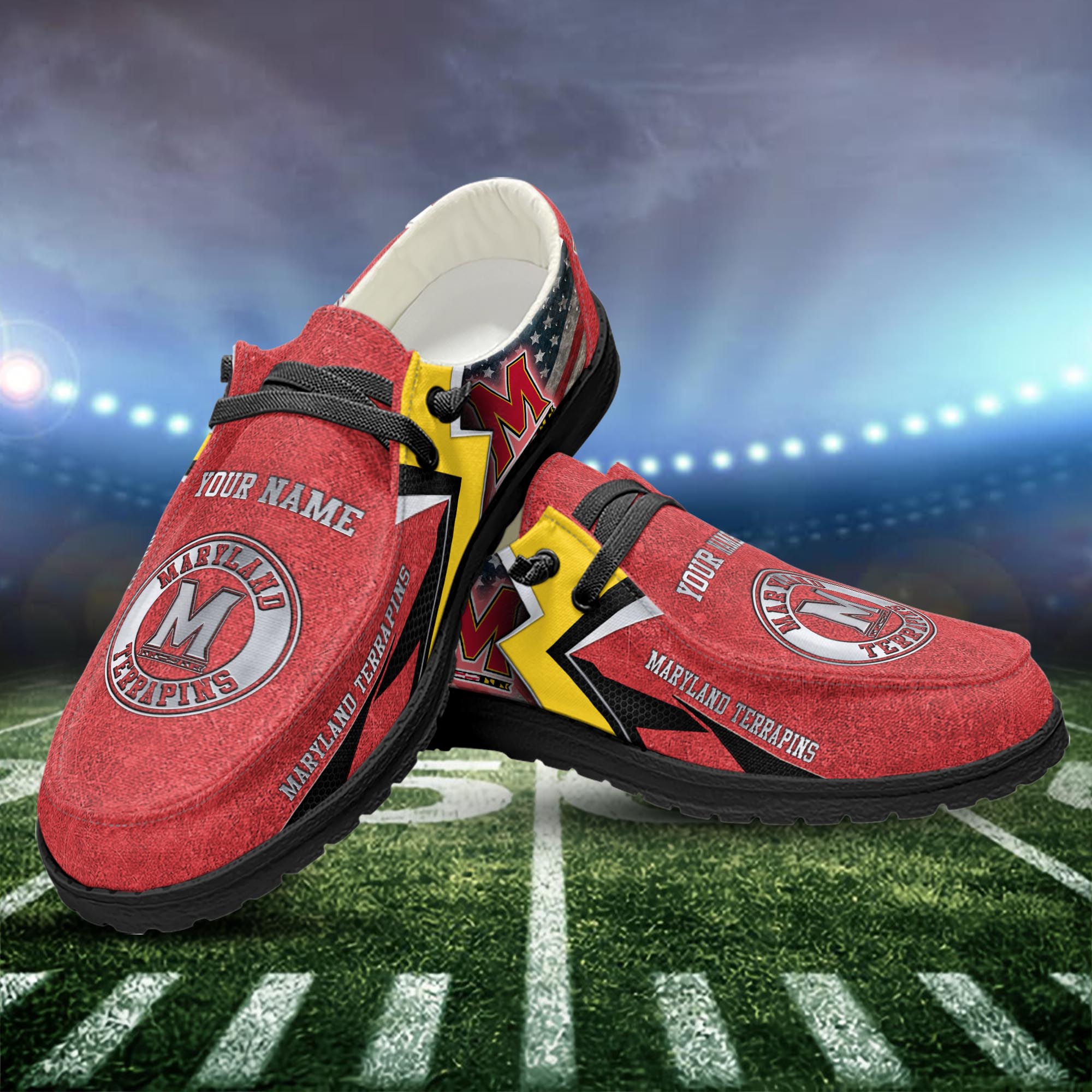 Maryland Terrapins personalisierte Hey Dude Sportschuhe – individuelles Namensdesign, perfektes Geschenk für Fans