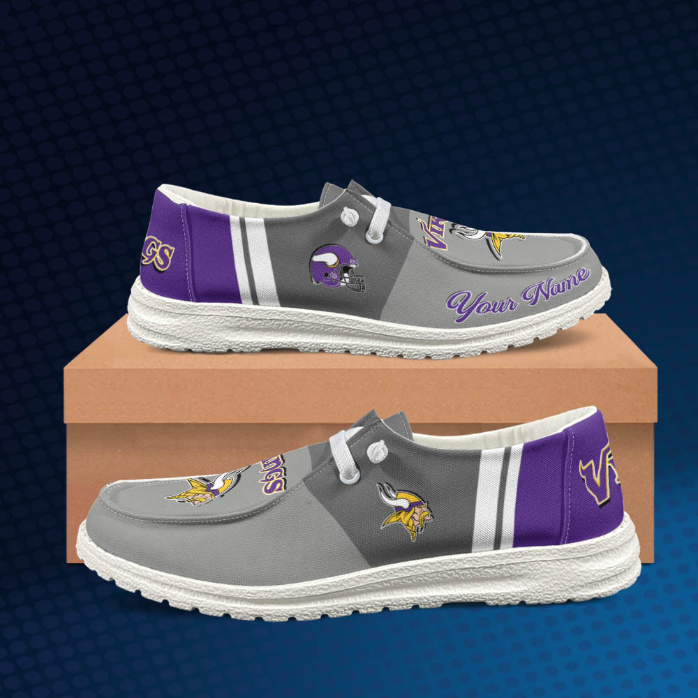Minnesota Vikings personalisierte Hey Dude Sportschuhe – individuelles Namensdesign, perfektes Geschenk für Fans