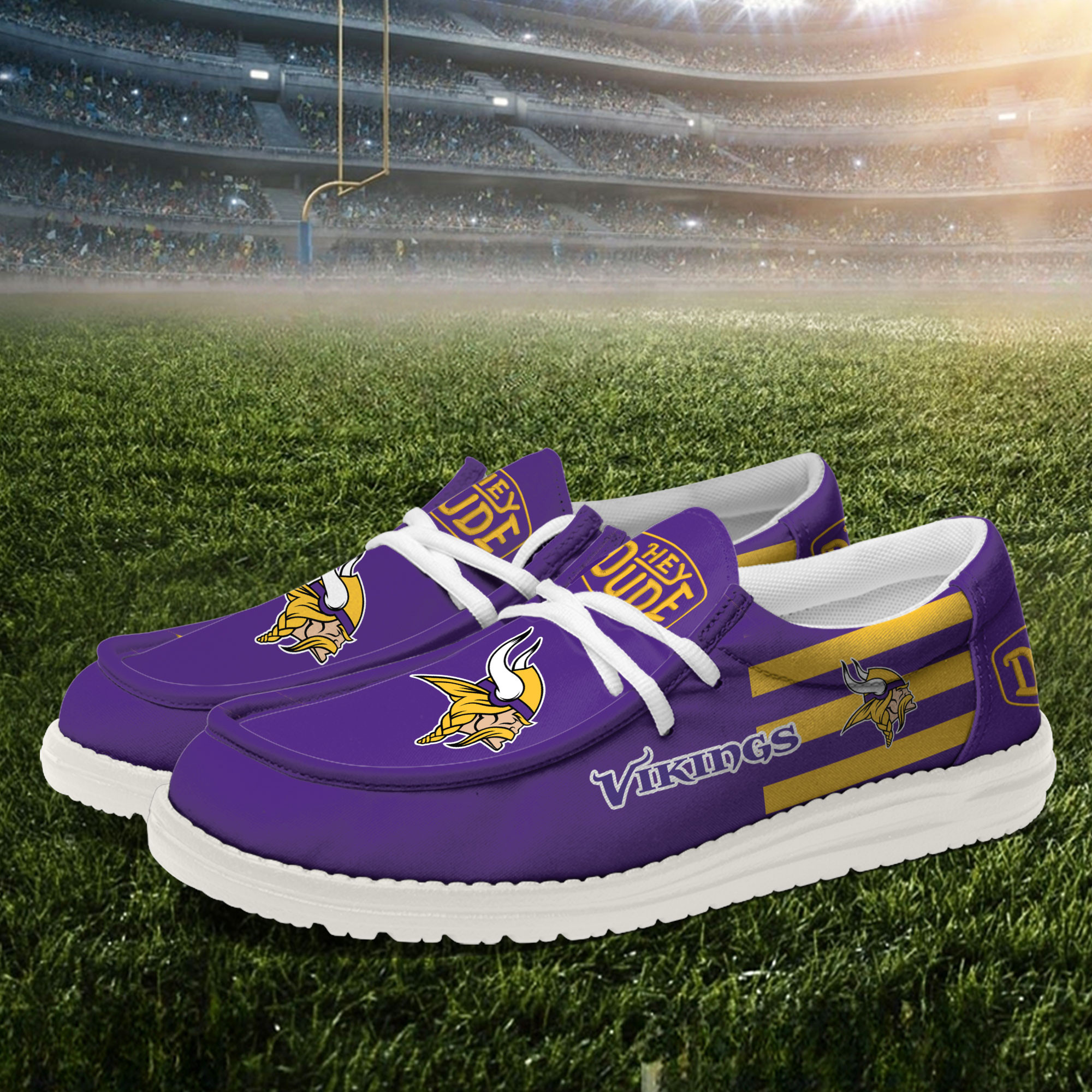 Minnesota Vikings personalisierte Hey Dude-Sportschuhe – individuelles Namensdesign, perfektes Geschenk für Fans