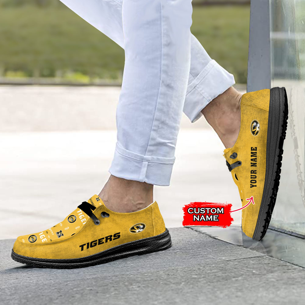 Missouri Tigers NCAA personalisierte Hey Dude Sportschuhe – individuelles Namensdesign, perfektes Geschenk für Fans