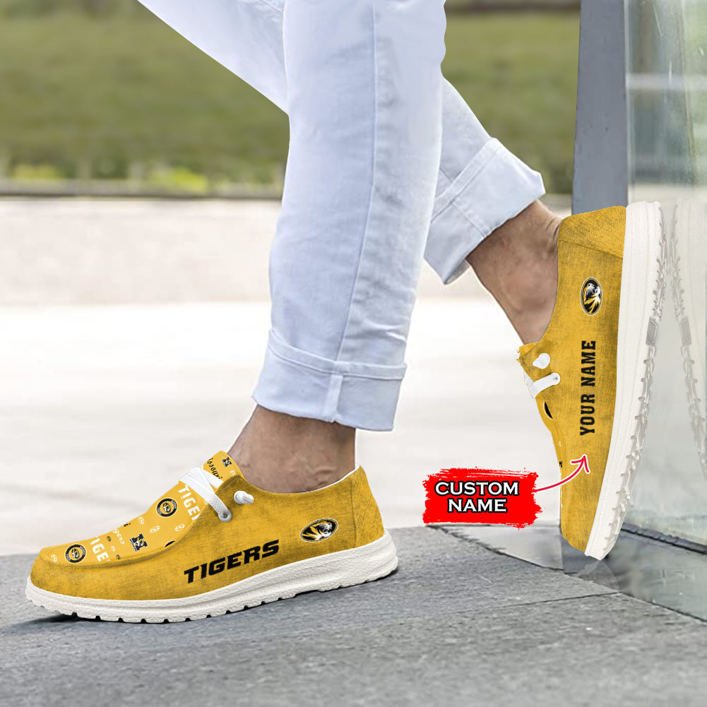 Missouri Tigers NCAA personalisierte Hey Dude Sportschuhe – individuelles Namensdesign, perfektes Geschenk für Fans