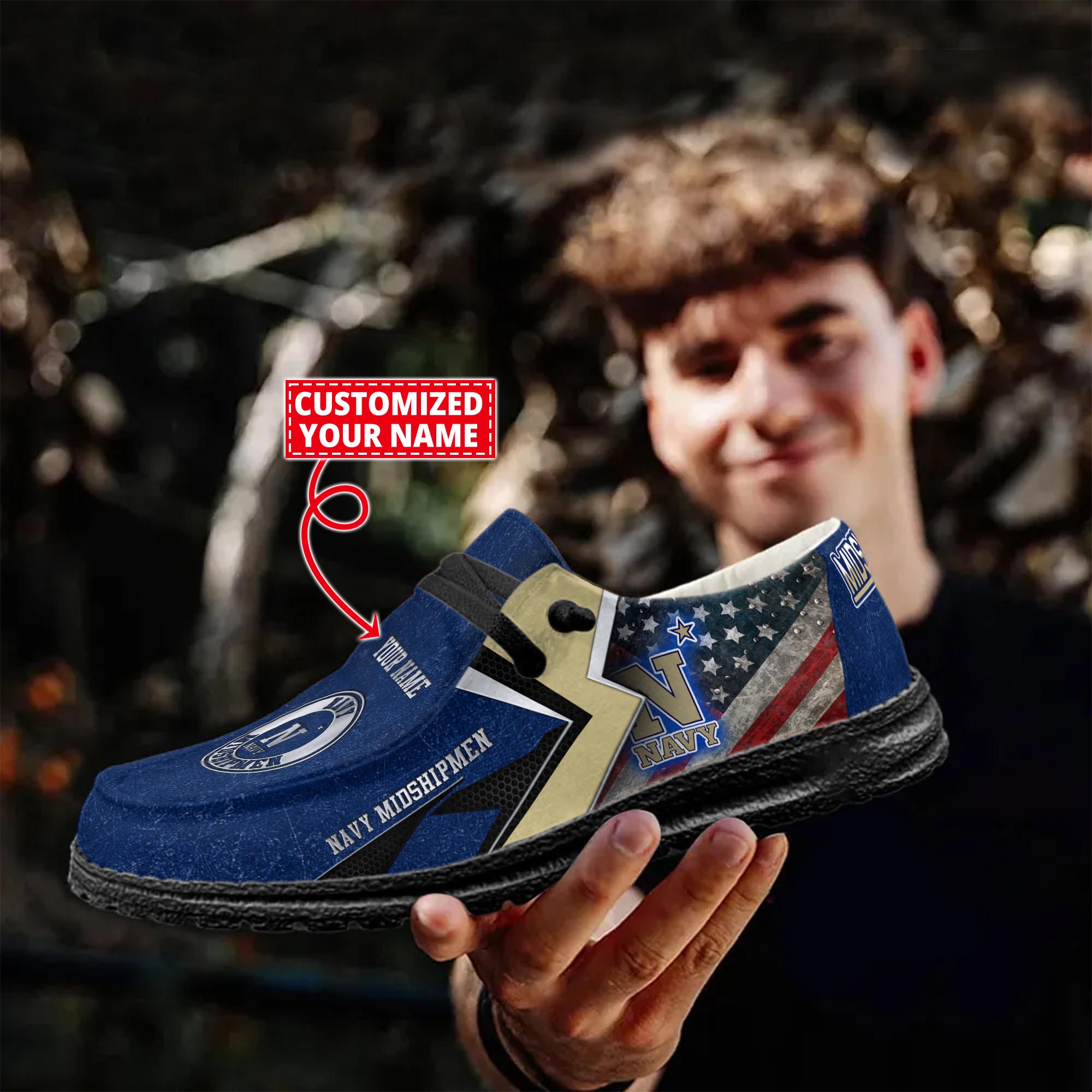 Navy Midshipmen personalisierte H-D-Sportschuhe – individuelles Namensdesign