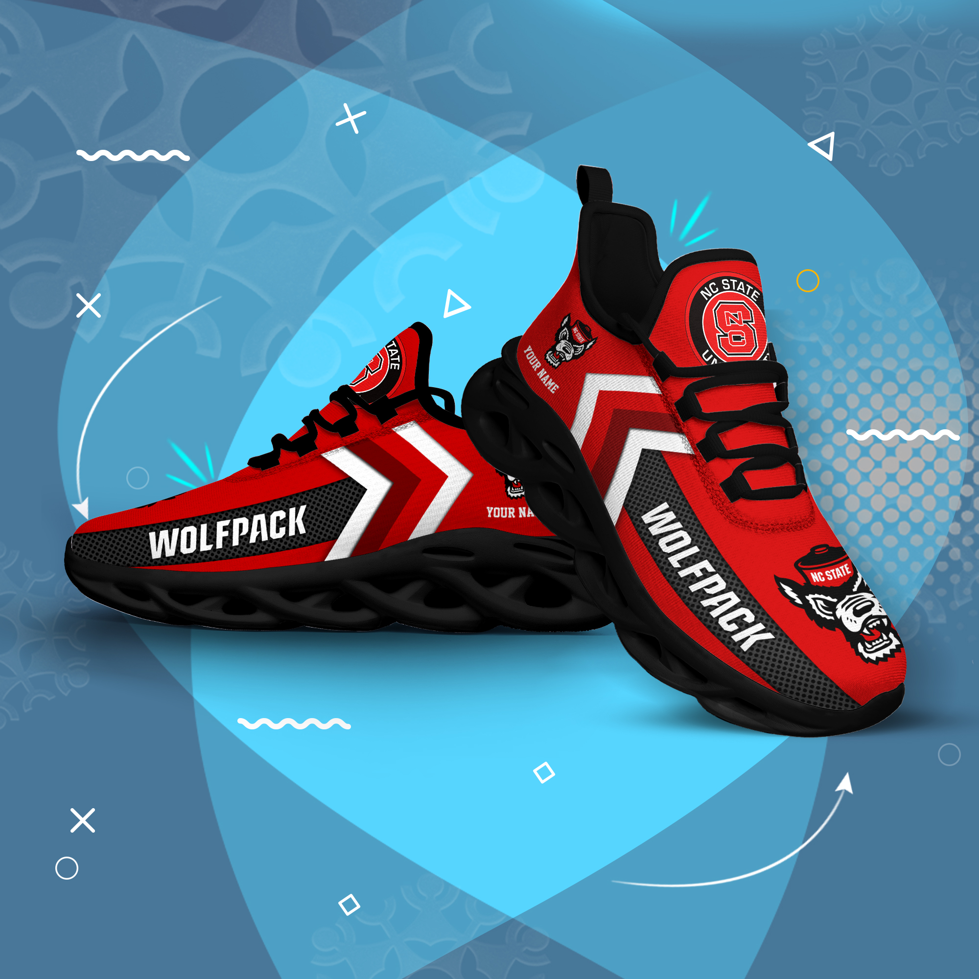 NC State Wolfpack Personalisierter benutzerdefinierter Name MAX SHOES DS003