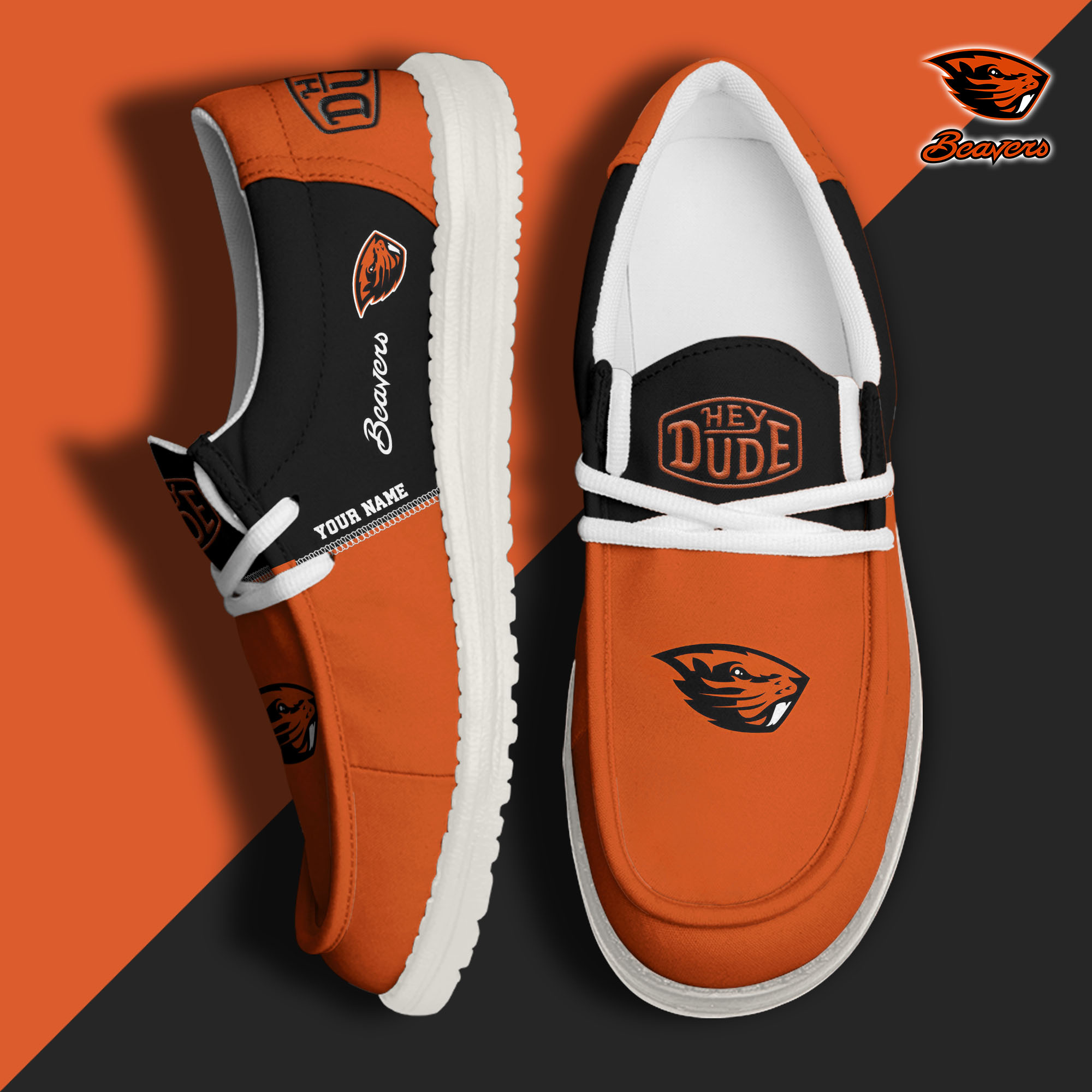 Oregon State Beavers personalisierte Hey Dude Sportschuhe – individuelles Namensdesign, perfektes Geschenk für Fans