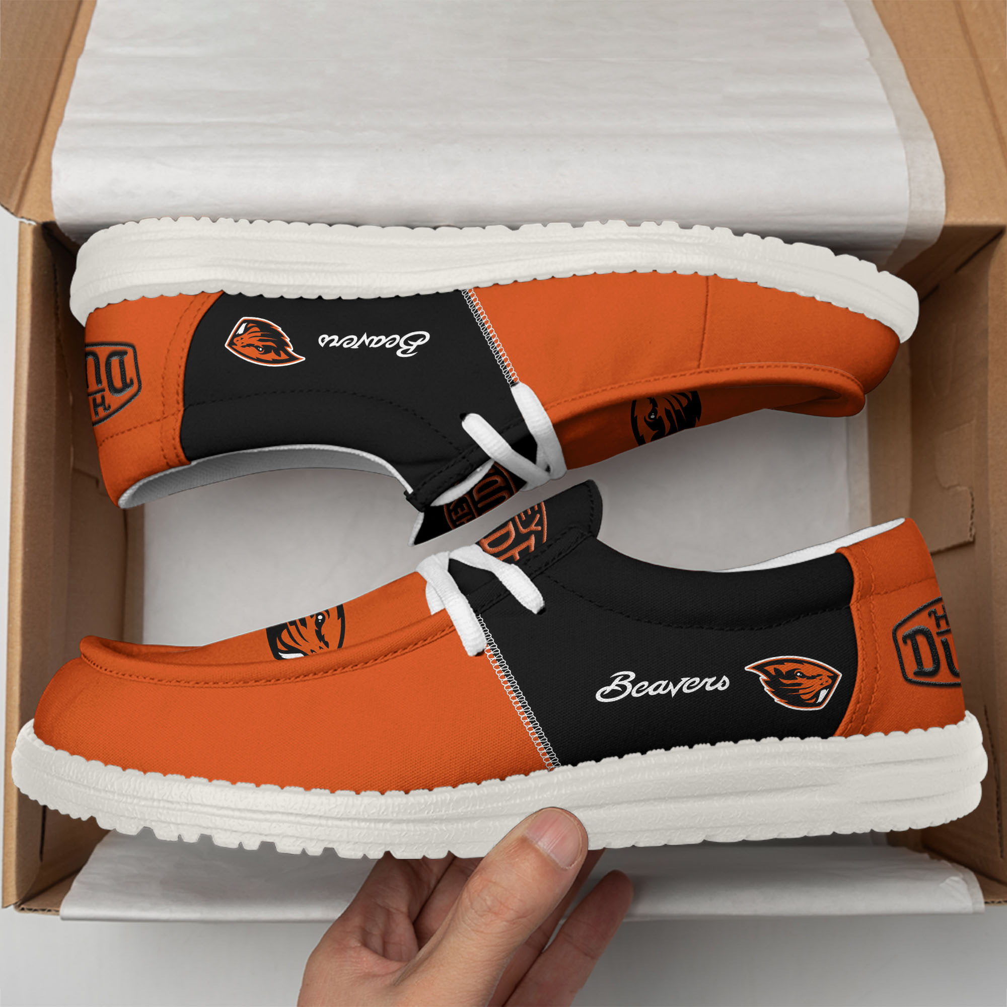 Oregon State Beavers personalisierte Hey Dude Sportschuhe – individuelles Namensdesign, perfektes Geschenk für Fans