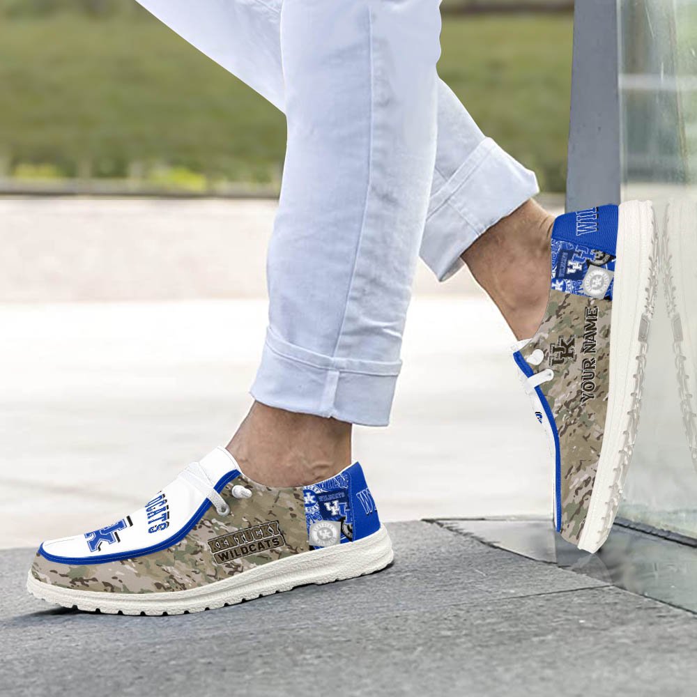 Personalisierte Hey Dude-Sportschuhe der Kentucky Wildcats – individuelles Namensdesign, perfektes Geschenk für Fans