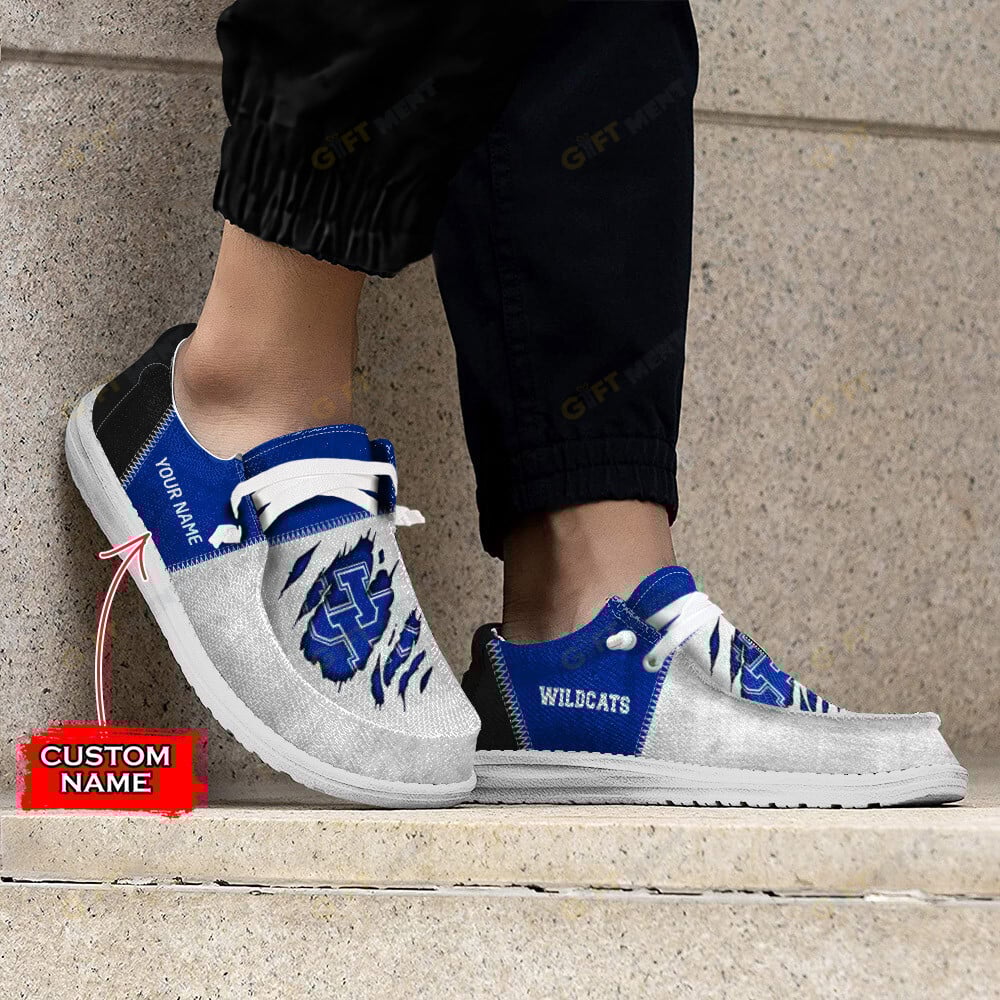 Personalisierte Hey Dude-Sportschuhe der Kentucky Wildcats – individuelles Namensdesign, perfektes Geschenk für Fans