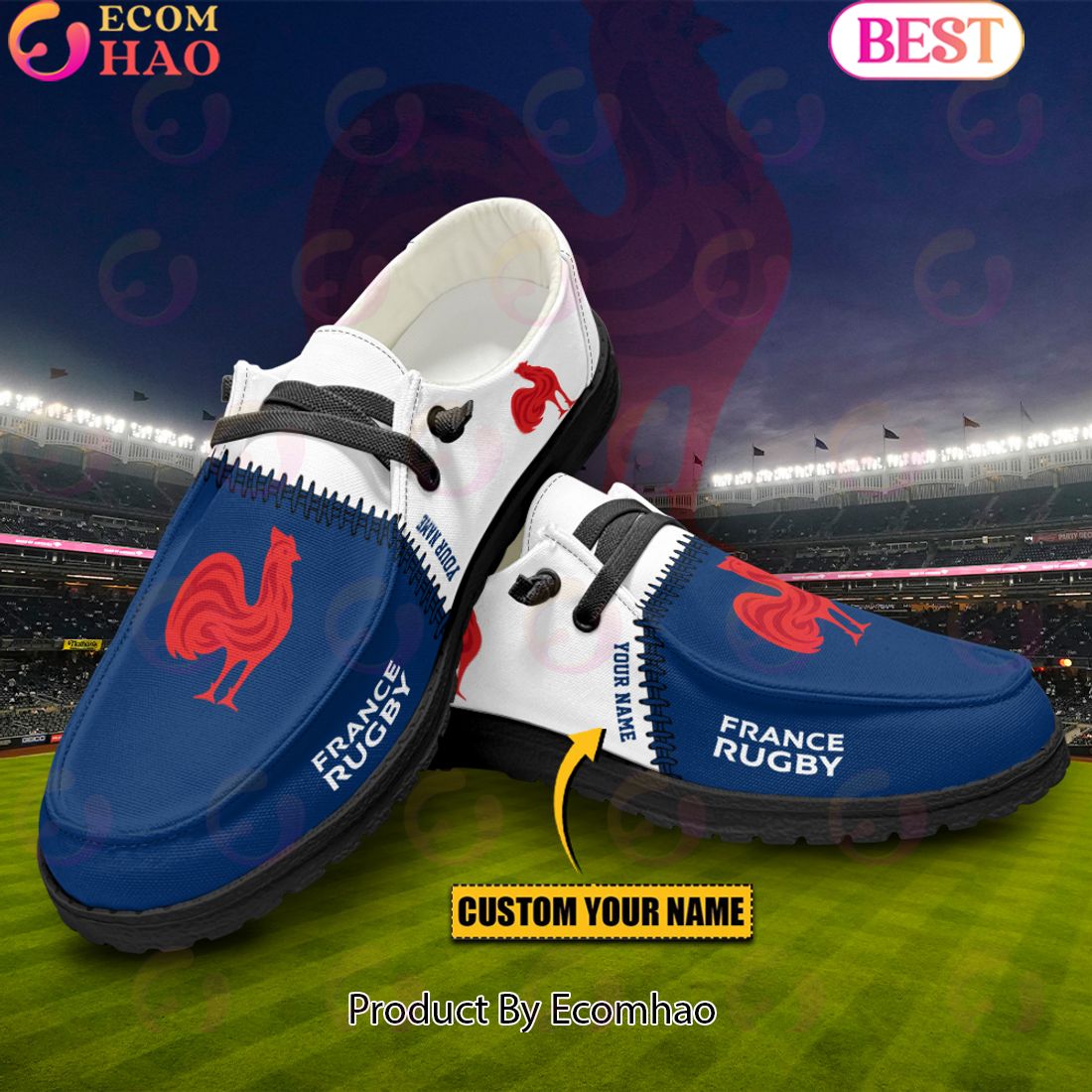 Rugby-Weltmeisterschaft Frankreich, personalisierte Hey Dude-Sportschuhe – individuelles Namensdesign, perfektes Geschenk für Fans