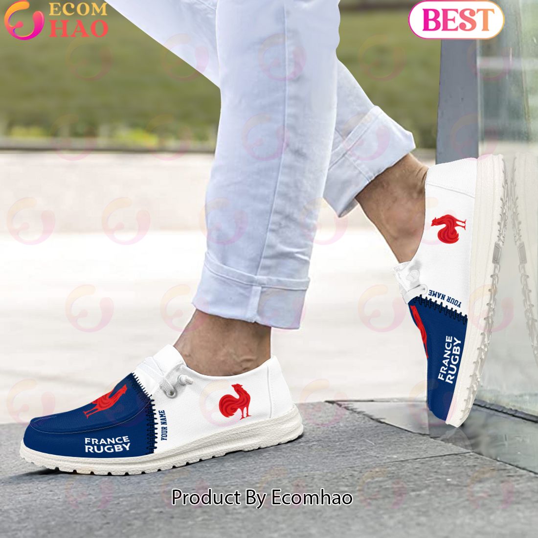 Rugby-Weltmeisterschaft Frankreich, personalisierte Hey Dude-Sportschuhe – individuelles Namensdesign, perfektes Geschenk für Fans