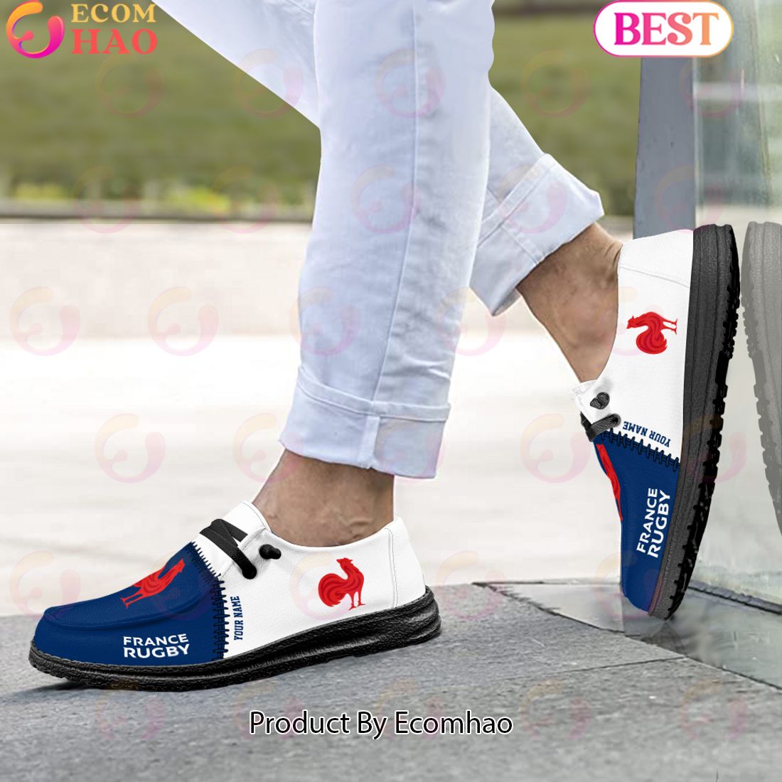 Rugby-Weltmeisterschaft Frankreich, personalisierte Hey Dude-Sportschuhe – individuelles Namensdesign, perfektes Geschenk für Fans