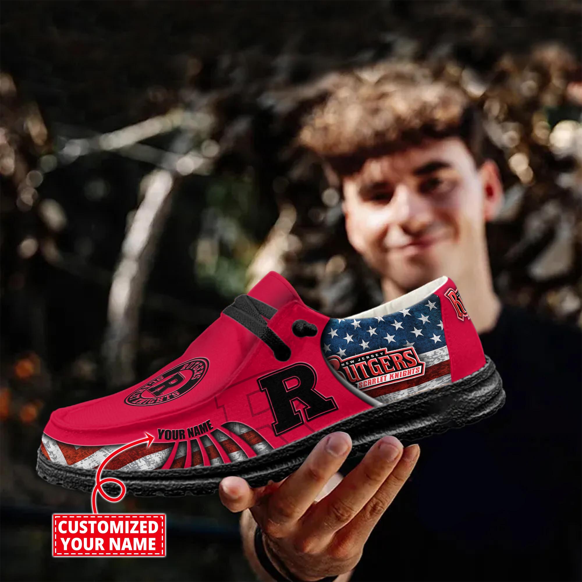 Rutgers Scarlet Knights personalisierte H-D-Sportschuhe – individuelles Namensdesign