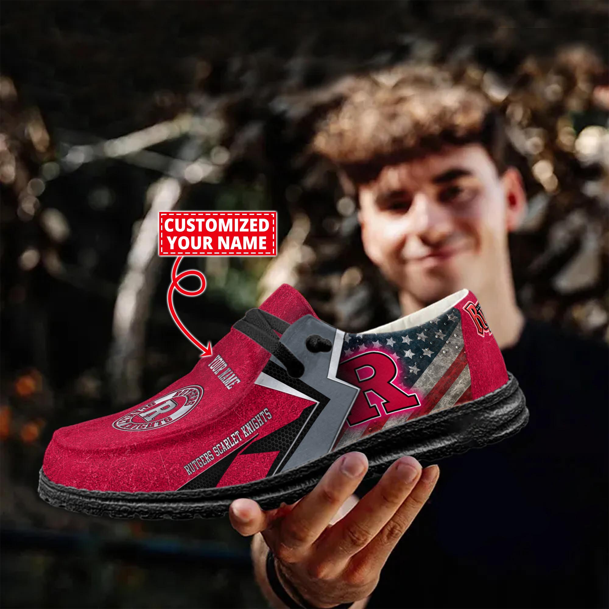 Rutgers Scarlet Knights personalisierte H-D-Sportschuhe – individuelles Namensdesign