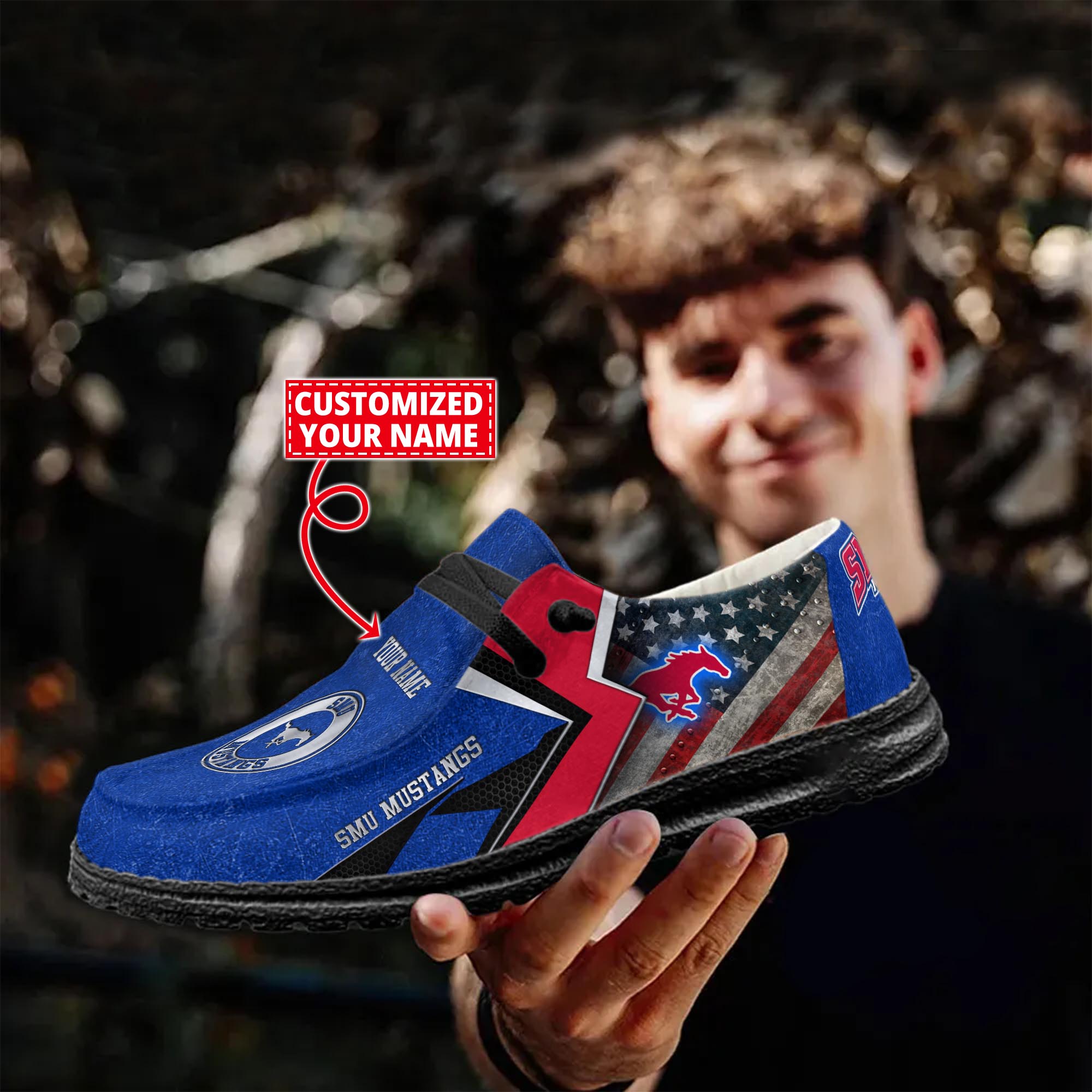 SMU Mustangs personalisierte H-D-Sportschuhe – individuelles Namensdesign