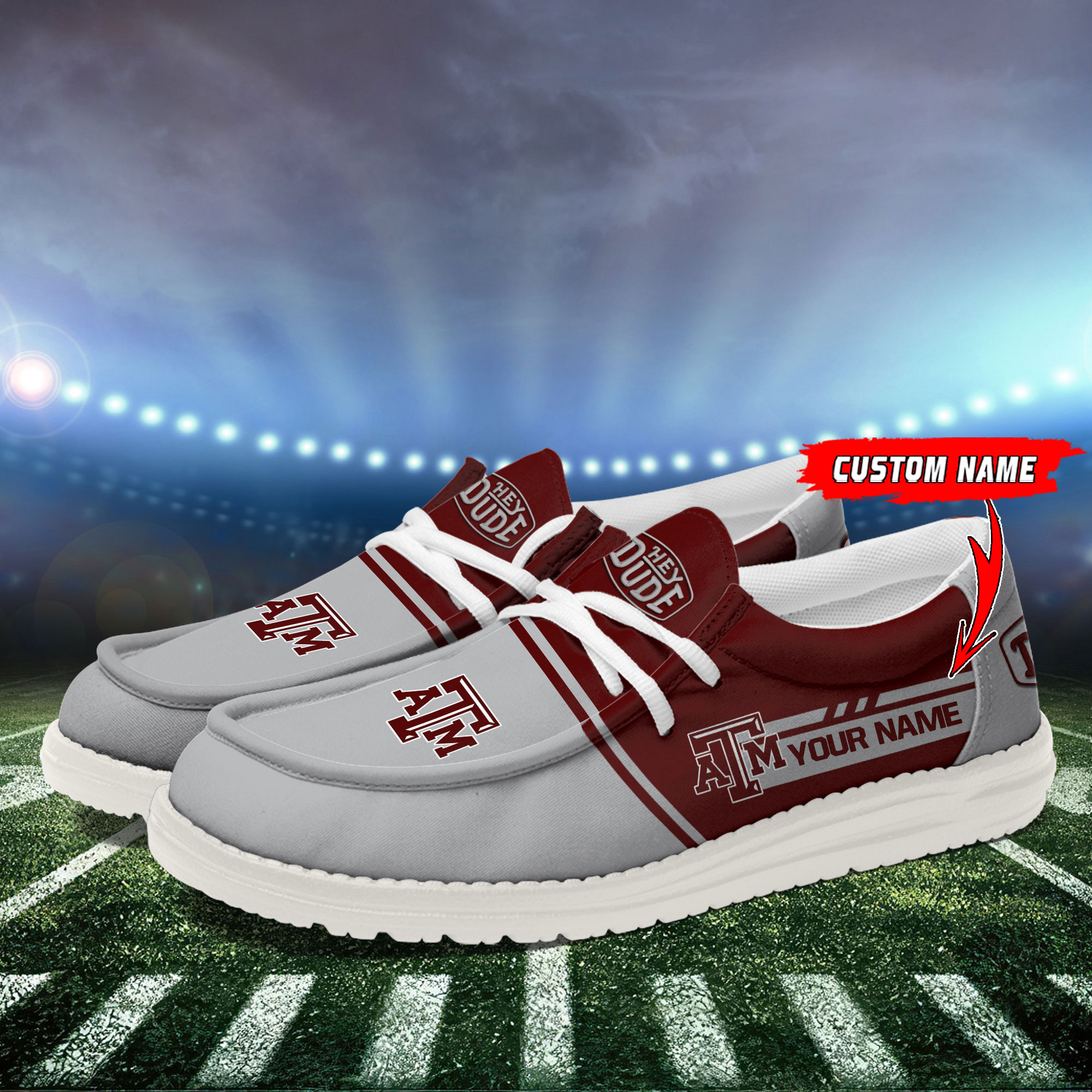 Texas A&M Aggies personalisierte Hey Dude-Sportschuhe – individuelles Namensdesign, perfektes Geschenk für Fans