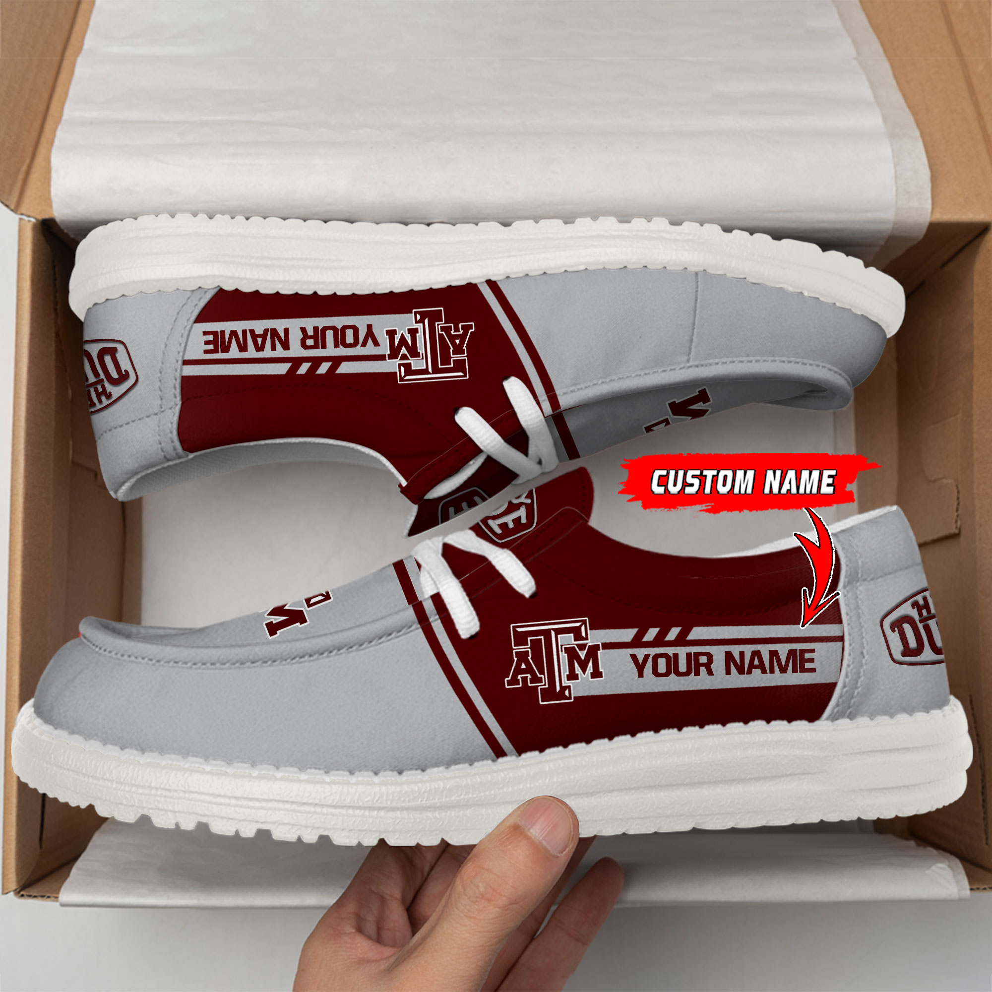 Texas A&M Aggies personalisierte Hey Dude-Sportschuhe – individuelles Namensdesign, perfektes Geschenk für Fans