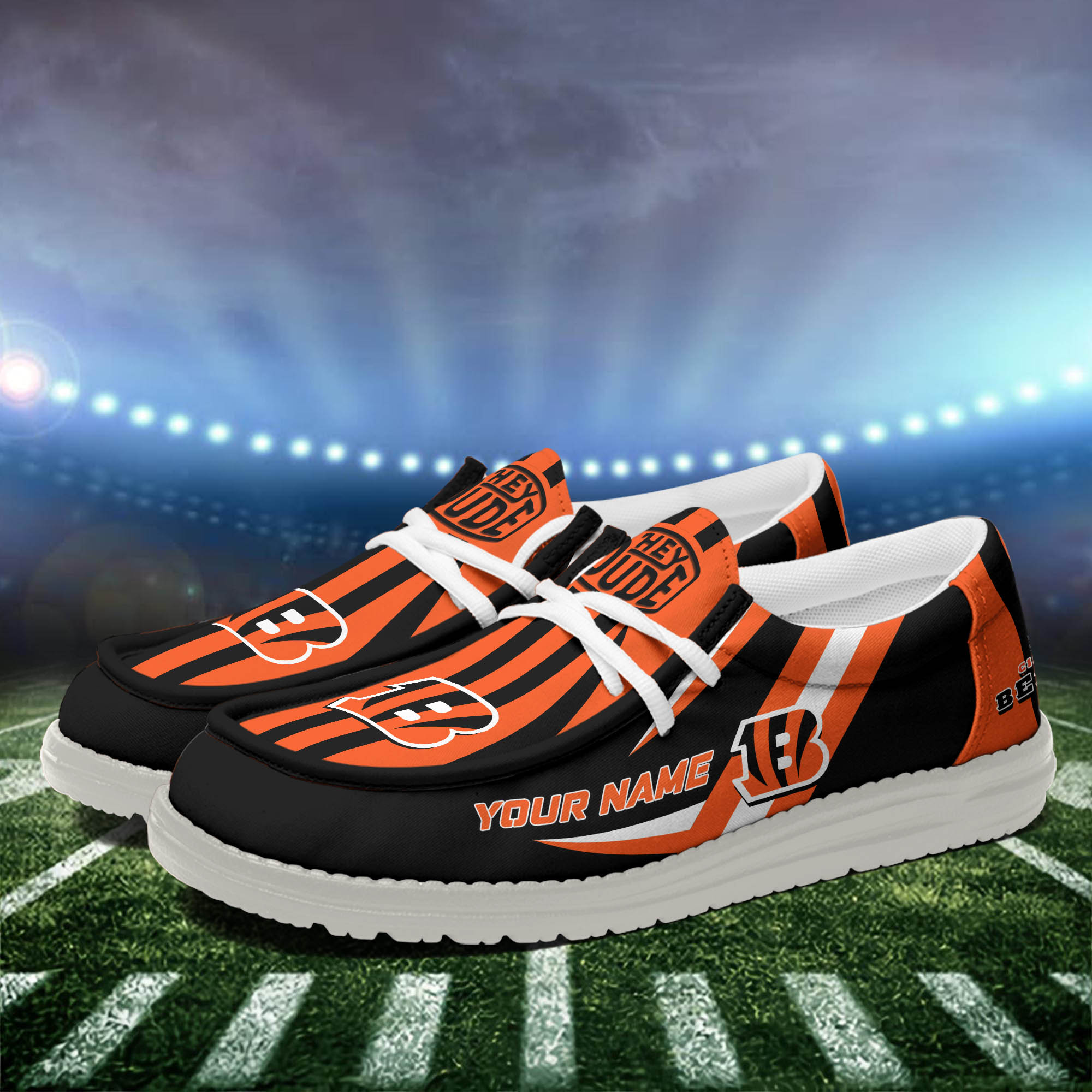 Weiße Canvas-Loafer-Schuhe des Cincinnati Bengals-Teams personalisieren Ihren Namen
